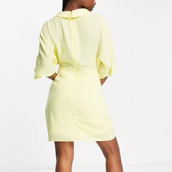 Asos Design Drapey Mini Wrap Dress Yellow Size 4 NWT - Picture 2 of 6
